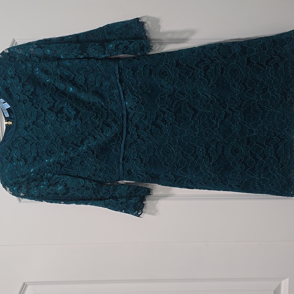 Draper James Teal Lace Bell Sleeve Dress - Picture 3 of 5